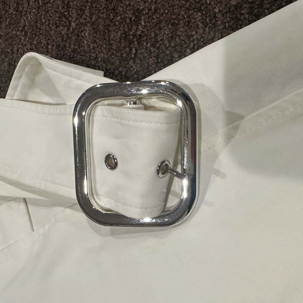 New York & Co Women's S Elegant Cream Women's Trench Coat Silver buttons belt - Picture 5 of 7